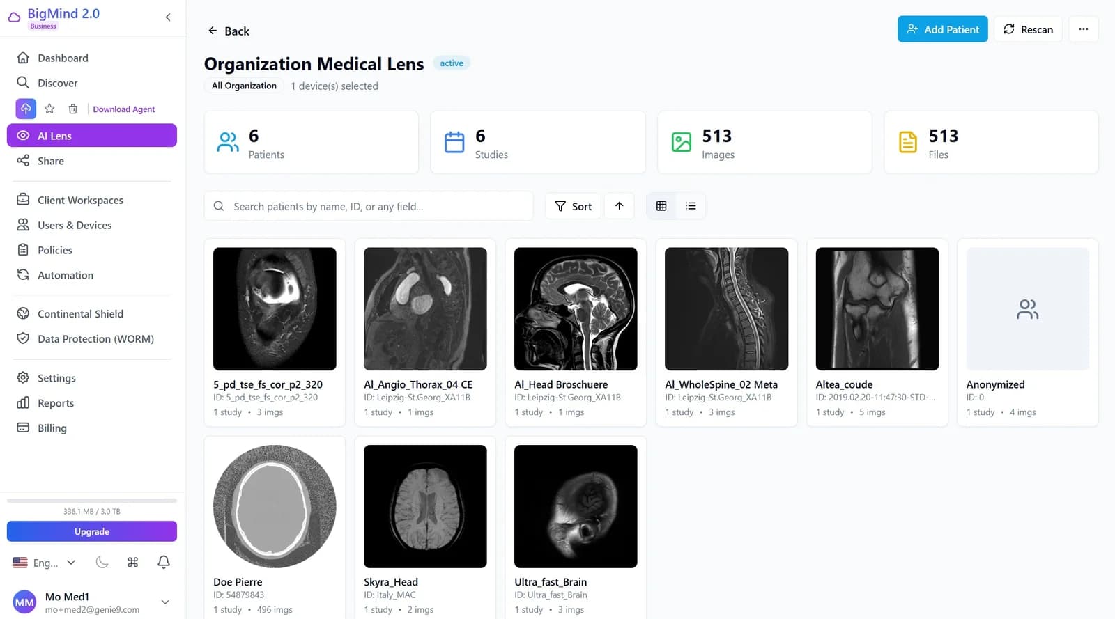 Patient Database Overview with Multiple Patients and Studies