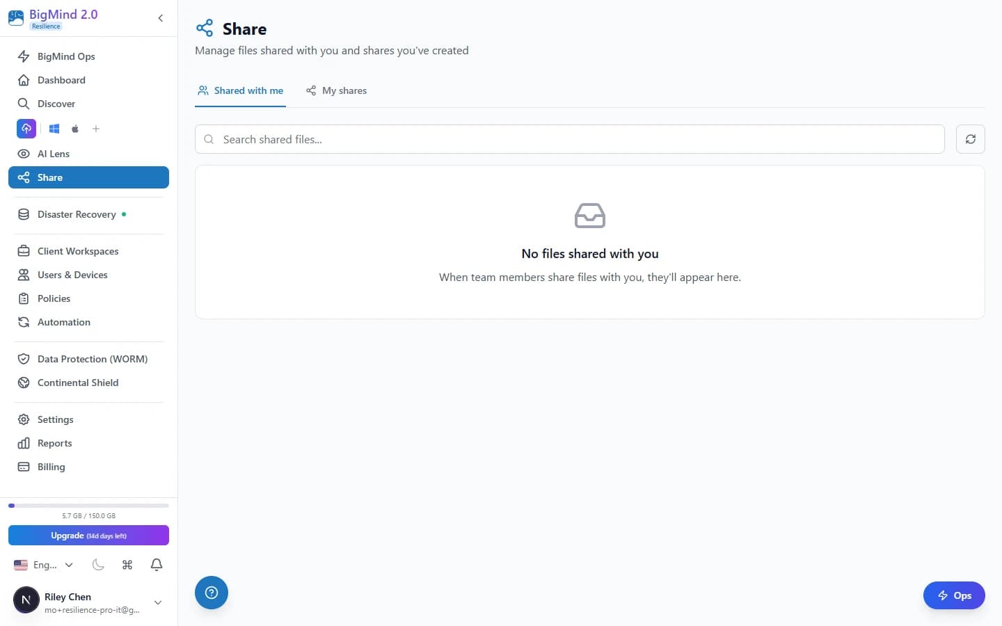 BigMind Resilience secure sharing — expiring, password-protected links for clients