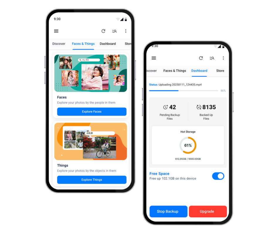 BigMIND 2.0 Mobile App — Faces & Things and Dashboard screens