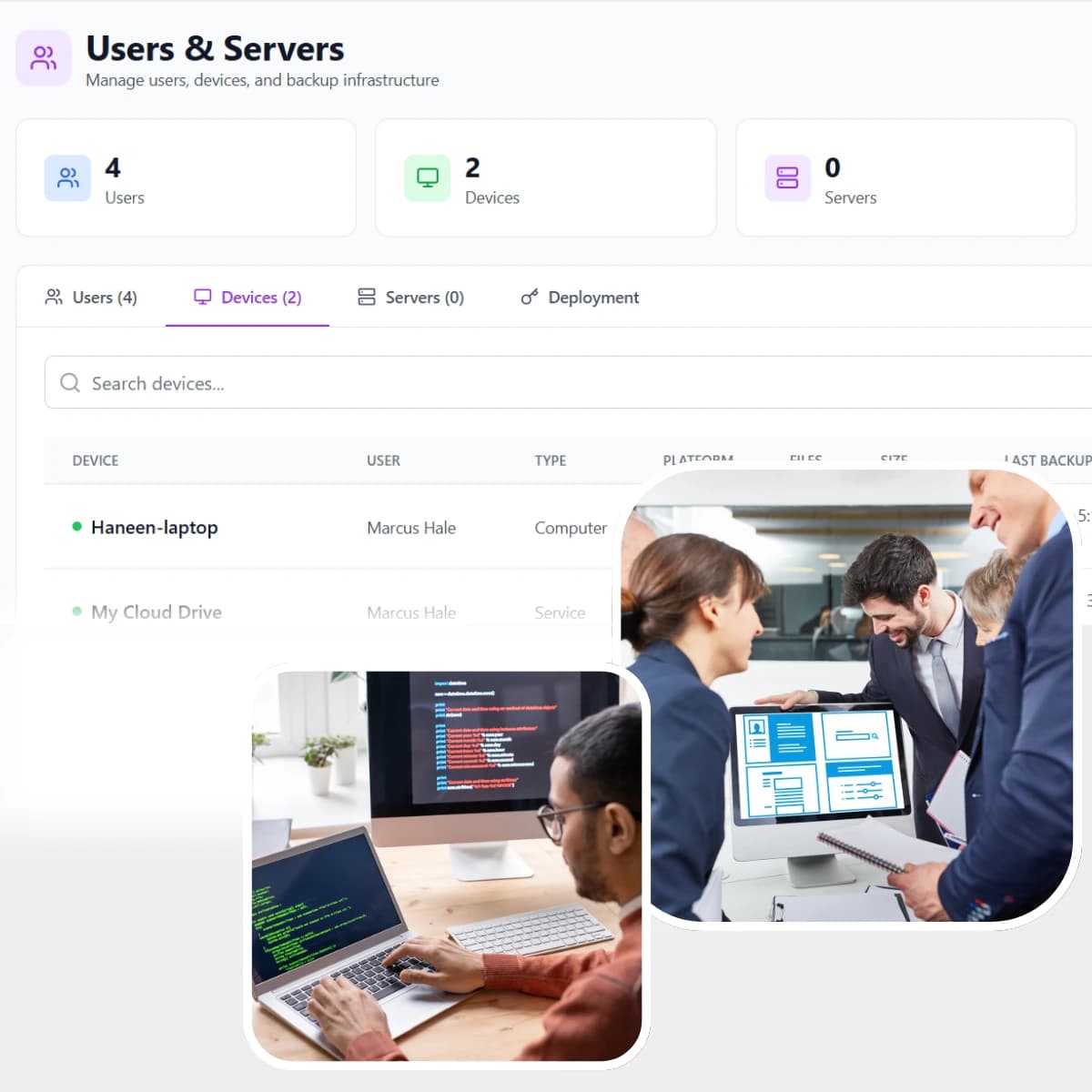 BigMIND Users & Devices management dashboard