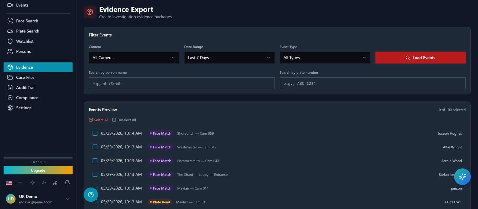 Evidence-export confirmation: bundle contents list, the bundle SHA-256, and the sealed and recorded confirmation