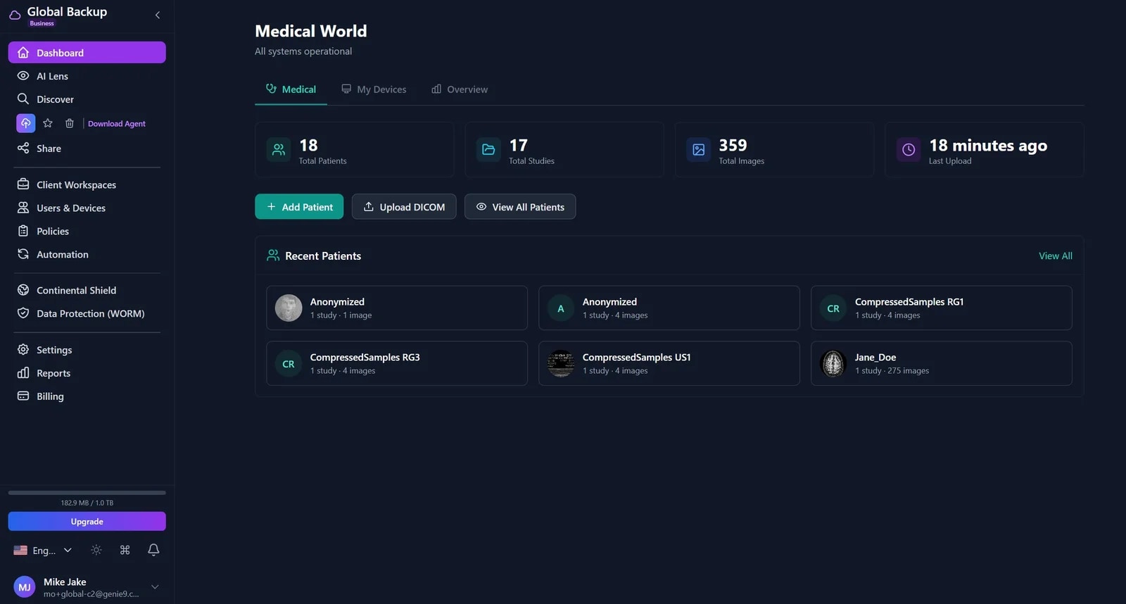 BigMind Resilience console — backup, recovery and version history in one place