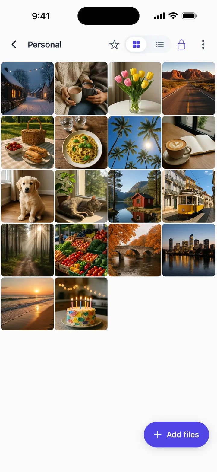 A Nygma drive on iPhone: a grid of everyday photos