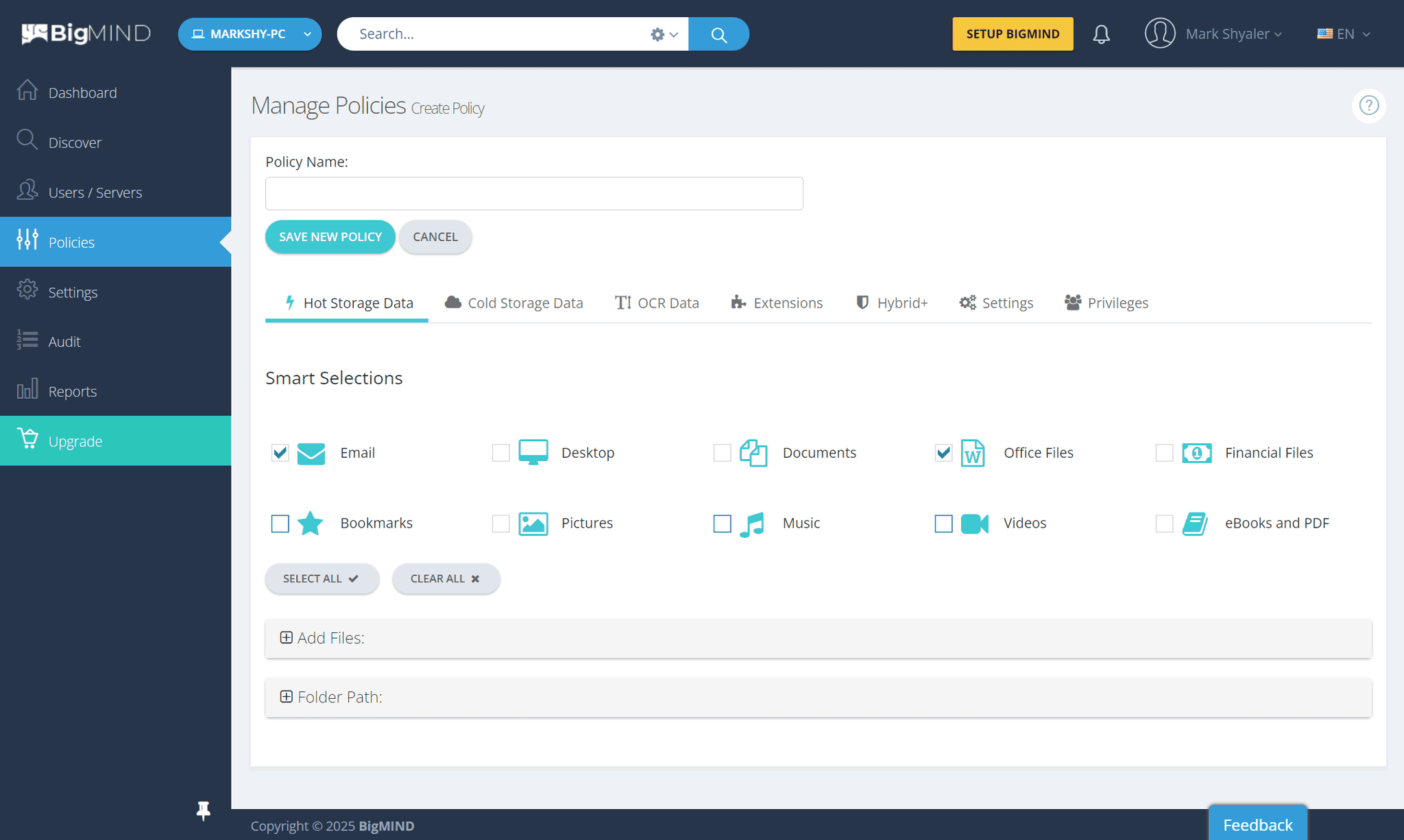 BigMIND Office 365 Backup Dashboard